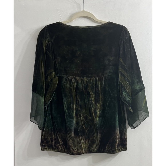 Roz & Ali Green Velvet Embroiderd Mixed Media Whimsigoth Top Medium Lace Boho - Picture 5 of 10
